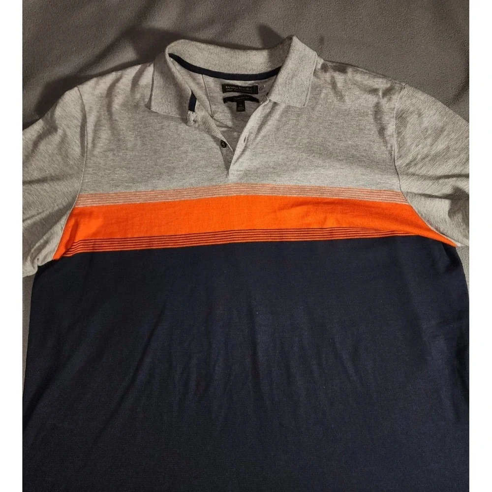 Banana Republic Shirt Mens XL Blue Orange Colorblock Short Sleeve Quarter Button